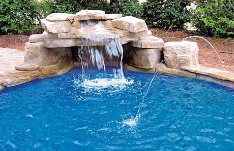 Ten affordable swimming pool grotto designs—in pictures—for your backyard Pool Grotto, Grotto Design, Grotto Pool, Pools Ideas, Swimming Pool Waterfall, Backyard Waterfall, Rock Waterfall, Pool Water Features, Pool Renovation