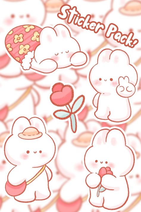 Super adorable mailman bunny, selfie bunny, flower bunny, and sleeping bunny sticker pack to add more cuteness to your day! these stickers make a great birthday and christmas gift, absolutely suitable for all occasions! For more adorable sticker sets, visit our store, link in bio! Cute Chibi Stickers Printable, Kawai Sticker Ideas, Cutie Sticker, Cute Little Stickers, Cute Kawaii Stickers, Cute Kawaii, Bunny Stickers, Cute Stickers Printable Kawaii Stamps, Bunny Stickers Aesthetic