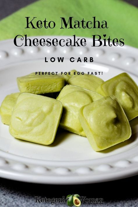 Keto Matcha Tea Fat Bites! If you are a fan of Matcha you will love this keto Matcha Tea Fat Bomb. It is Egg Fast approved and tastes like cheesecake. Perfect to throw into a shake!   #ketogenicwoman #ketorecipe #eggfast #fatbomb Appetizers Low Carb, Ketogenic Woman, Fat Bomb Recipes, Matcha Cheesecake, Matcha Recipes, High Fat Low Carb Recipes, Keto Appetizers, Postre Keto, Egg Fast