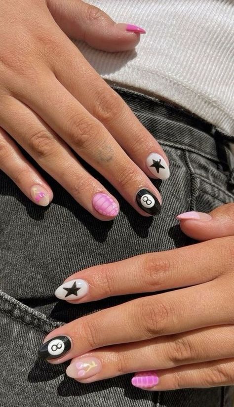 Western Nail Inspo Short, Cute Gel X Nail Designs, Summer Hawaii Nails, Summer Funky Nails, Funky Nails Almond, Nail Ideas Bright Colors, Hoco Nails Short, Short Nail Inspo Summer 2024, Summer Nails For Teens