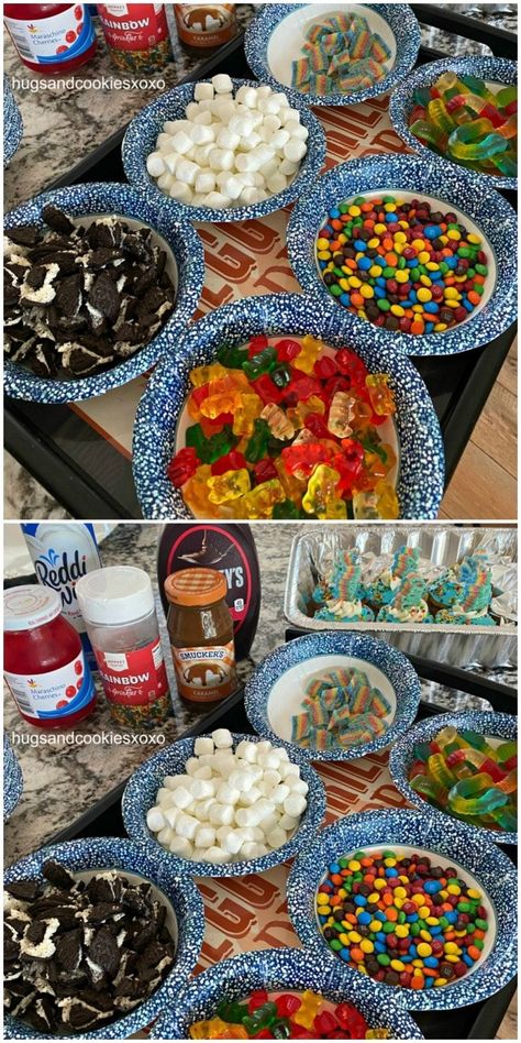 Make Your Own Sundae candies Ice Cream Sundae Ideas, Diy Sundae Bar, Bday Snacks, Diy Sundae, Marshmallow Brownies, Birthday Sleepover Ideas, Ice Cream Sundae Bar, Sour Belts, Birthday Sleepover