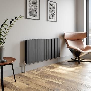 duratherm-horizontal-double-flat-panel-designer-radiator-600-x-1444mm-anthracite Flat Panel Radiators, Plasterboard Wall, Horizontal Radiators, Black Radiators, Central Heating System, Radiator Valves, Designer Radiator, Design Del Prodotto, Mild Steel