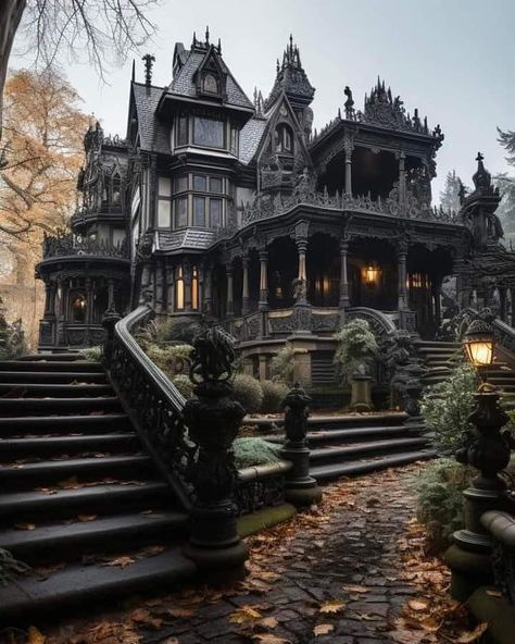 Goth Victorian House Exterior, Victorian Gothic House Exterior, Gothic House Exterior, Goth Mansion, Victorian Gothic House, Gothic Victorian House, Gothic Houses, Gothic Homes, Vampire House