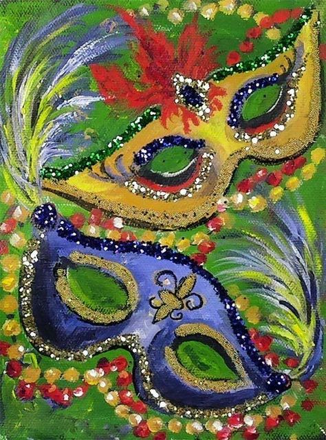 Mardi Gras Masks, Mardi Gras Centerpieces, Theme Carnaval, Mardi Gras Crafts, Painting Lesson, Mardi Gras Outfits, New Orleans Art, Louisiana Art, Mask Painting