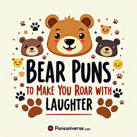 🐻 Bear-ly contain your laughter with our bear-y funny compilation of 150+ bear puns! These roarsome jokes will have you paws-ing for breath and giggling like a cub. Whether you're an amateur punster or a seasoned pro, you'll find a grizzly amount of hilarity to brighten your day. Take a stroll through this wild wordplay and let the fun un-fur-l! Perfect for pun parties, caption ideas, or a chuckle with friends! 🌲 #Puns #BearPuns #Comedy #DadJokes #AnimalHumor #Giggles #FunnyMoments #WordPlay #PunLovers Friends Puns, Polar Bear Jokes, Bear Sayings, Skeleton Puns, Tree Puns, Bear Jokes, Bear Puns, Grin And Bear It, Bear Recipes