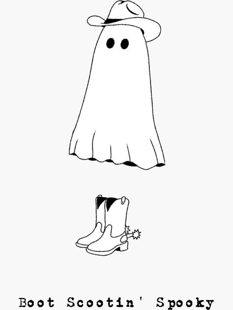 Sheet Ghost Phone Wallpaper, Boot Scootin Spooky Wallpaper, Spooky Western Aesthetic, Ghost With Cowboy Boots, Spooky Season Doodles, Cowboy Ghost Wallpaper, Ghost With Cowboy Hat Tattoo, Ghost Cowboy Tattoo, Halloween Drawings Aesthetic