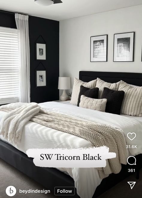 Black And Grey Bedroom, Black White Bedrooms, Black And White Bedroom, Black Bedroom Decor, Grey Bedroom Decor, Black Bed Frame, Future Apartment Decor, Black Bedroom, Grey Bedroom