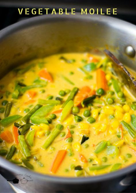 Vegetable Moilee, Kerala Vegetable moilee, Moilee with veggies South Indian Vegetable Curry, Kerala Vegetarian Recipes, South Indian Vegetable Recipes, Indian Accompaniments, Kerala Food Recipes, Kerala Meals, Idiyappam Recipe, Kerala Curry, Veg Korma