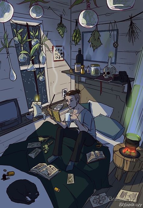 Modern Male Witch, Witch Bedroom, Spirit Week Ideas, Spirit Witch, Witch Bedrooms, Male Witch, Witch Wallpaper, Witch Drawing, Witch Characters