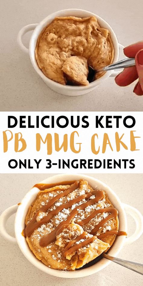 Best flourless keto mug cake for an easy 4 ingredient keto mug cake you won’t get enough of! This single serve keto dessert only uses 3 simple ingredient you already have at home and for a keto mug cake no baking powder recipe, it still has amazing volume. Try an easy low carb dessert 3 ingredient recipe today. Single Serve Keto Dessert, 3 Ingredient Keto Recipes, Keto Peanut Butter Mug Cake, Diet Sweets, 3 Ingredient Mug Cake, Peanut Butter Mug Cake, Baking Powder Recipe, Low Carb Mug Cakes, Dolce Poche Calorie