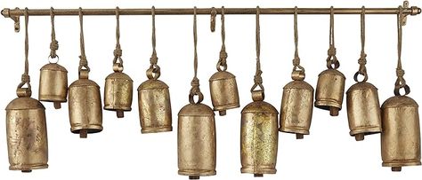 Amazon.com: Deco 79 Metal Tibetan Inspired Meditation Decorative Cow Bell with Jute Hanging Rope and Rod, 48" x 5" x 28", Brass : Everything Else Cow Bell Decor, Bell Decor, Rustic Console, Metal Cow, Jute Hanging, Hanging Bell, Colonial Christmas, Empty Spaces, Cow Bell