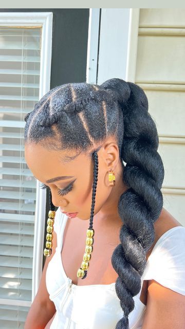 Medium Locks Styles, Braided Ponytail With Curls At The End, Ponytail With Marley Hair, Two Strand Twist Updo Natural Hair, Afro Updo Hairstyles, Natural Hairstyles Updo, Natural Hairstyles For Wedding, Natural Hair Wedding Hairstyles, Short Natural Hair Styles Easy