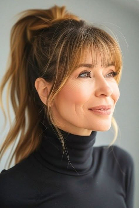 Wispy Shag Bangs, Hairstyles For Autumn, Elegant Long Hairstyles, Long Hair With Bangs And Layers, Long Hairstyles For Women, Bangs With Medium Hair, Hairstyles For Women Over 50, How To Style Bangs, Fringe Hairstyles