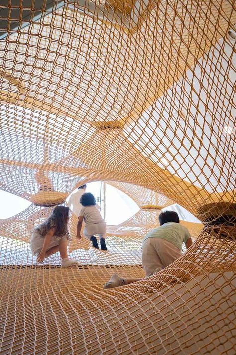 Suspended Net, Qatar Museum, Museum Architect, Indoor Playground Design, Playgrounds Architecture, Contemporary Museum, Green Terrace, Timber Structure, Playground Design