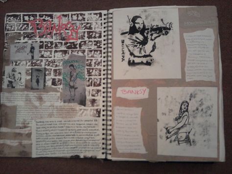 Sketchbook Ideas Banksy Research Page, Banksy Gcse Art Sketchbook, Art History Sketchbook, Banksy Artist Research Page, Folio Ideas, Artist Research Page, Art Coursework, Art History Timeline, History Wallpaper