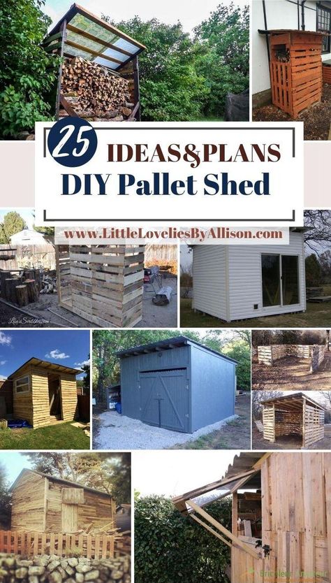 25 DIY Pallet Shed Plans For Storage, Shelter & More Pallet Motorcycle Shed, Diy Pallet Shed Outdoor Storage, Diy Pallet Ideas Easy, How To Build A Shed Cheap Easy Diy, Diy Shed Cheap Easy, Pallet Shed Ideas, Pallet Shelter, Diy Pallet Shed, Diy Shelter