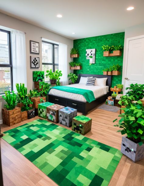 53 Minecraft Bedroom Ideas: Transform Your Room Into A Pixelated Adventure Mine Craft Bedroom, Girly Minecraft Bedroom, Minecraft Bedroom Builds, Minecraft Theme Bedroom, Minecraft Theme Room, Minecraft Kids Room Ideas, Minecraft Decorations Bedroom, Minecraft Bedroom Ideas Real Life, Minecraft Room Ideas Bedrooms