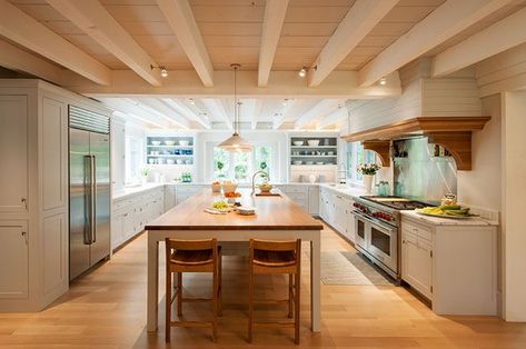 Modern farm house style kitchen Concord, MA Featured in the Boston Globe Instagram: @wm.gregory.associates Kitchen With Two Islands Open Concept, Double Sided Kitchen Island, Kitchen With Two Islands, Double Sided Kitchen, Meadow House, Crown Point Cabinetry, Kitchen Cupboards Paint, Nautical Bathroom, Beachfront Decor