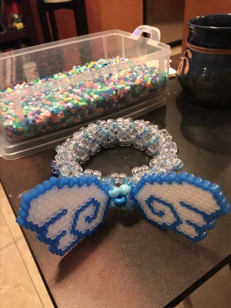 Kandi Perler Fairy, Kandi Cuff With Perler, 3d Cuff Kandi, Saiki K Perler Beads, Kandi Perler Beads, Rave Kandi Perler, Kandi With Perler, Kandi Perler Ideas, Chibi Wings