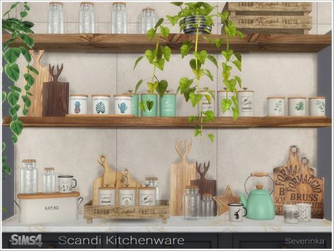 CLUTTER! YAE!! This Kitchen clutter was created by: Severinka! A Featured Artist at TSR! FAV FAV Artist! Sims 4 Kitchen, Kitchen Clutter, Wooden Kitchen Utensils, Kitchen Jars, The Sims 4 Download, Sims 4 Downloads, Sims 4 Cc Packs, Sims 4 Cc Furniture, Boho Kitchen