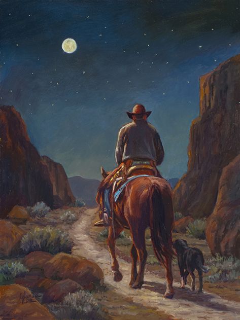 Highway to the Moon by Laurie Lee, Watercolor, 14 x 11 Quotes Friends, Painting Quotes, A Horse, A Man, Cowboy, Moon, Tumblr, Quotes