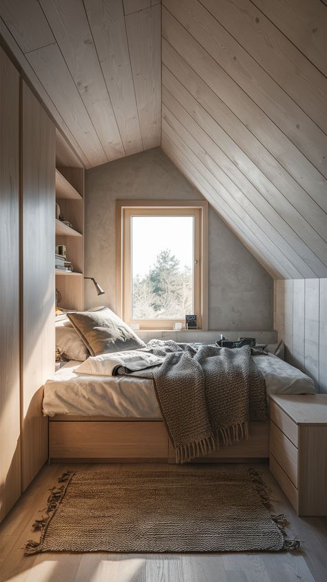 Dormer Bungalow Bedroom Ideas, Remodel Attic Space, Slanted Bedroom Ceiling, Ideas For Slanted Walls, Small Slanted Ceiling Bedroom, Attic Loft Bedroom Ideas, Low Attic Bedroom Ideas, Bed Under Sloped Ceiling, Modern Attic Bedroom