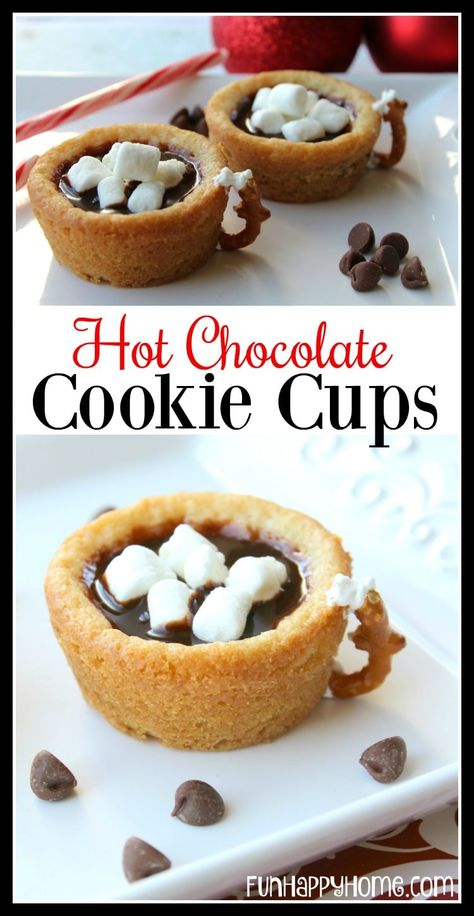 Hot Chocolate Cookie Cups Recipe, Hot Chocolate Cookie Cups, Hot Chocolate And Cookies, Chocolate Cookie Cups, Hot Chocolate Cookie, Pillsbury Sugar Cookie Dough, Thrifty Christmas, Hot Chocolate Cookies Cups, Pillsbury Sugar Cookies