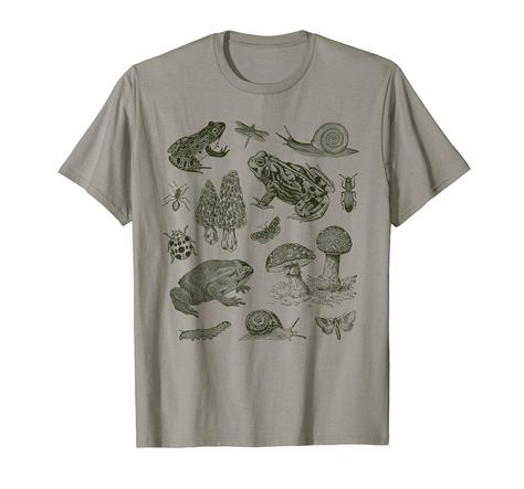 PRICES MAY VARY. Vintage dark academia aesthetic biological illustrations of a frog, mushroom, snail, insects, toadstool and other cool critters. Perfect for any outdoor explorer, wildlife lover, frog or toad owner, herpetologist, biologist, student, teacher. Retro minimal graphic design is perfect for camping or hiking trip, exploring the backyard, adventure in forest. Cool gift idea for any boy or girl, teen, grandchild or anybody who loves nature. Vintage 90s goblincore aesthetic. Lightweight Vintage Academia Aesthetic, Goblincore Clothes, Mushroom Snail, Biology Teacher Gifts, Frog Life Cycle, Frog Mushroom, Nature Outfits, Vintage Academia, Lifecycle Of A Frog