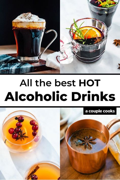 Hot Alcoholic Drinks, Spiked Cider, Holiday Drinks Alcohol, Warm Cocktails, Spiked Hot Chocolate, A Couple Cooks, Halloween Drinks Alcohol, Fruity Wine, Hot Drinks Recipes