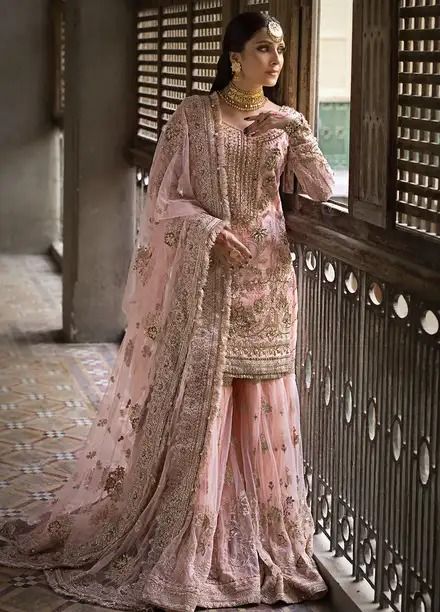 Jahan By Erum Khan Unstitched Formals Collection 2024 Vol-2 | Sanaullah Store Pink Pakistani Bridal Dress, Pink Pakistani Dress, Pink Sharara, Pakistani Bridal Lehenga, Aiza Khan, Anand Karaj, Pakistani Bridal Dress, Nikkah Dress, Ayeza Khan