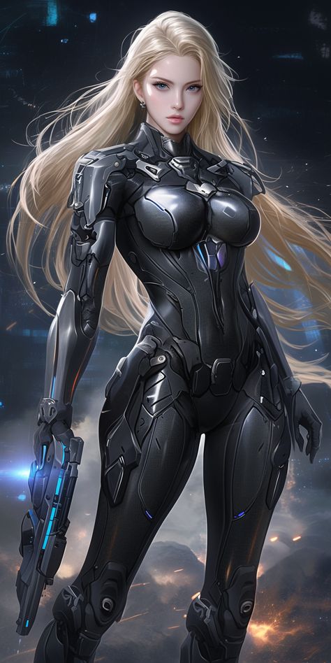 Created with Midjourney Ai #Character #Fantasy #Anime #cartoon #Cyberpunk #Sci-fi Sci Fi Female Warrior, Syfy Armor, Sci-fi Armor Concept, Sci Fi Woman, Fallout 4 Funny, Scifi Character Design, Cartoon Cyberpunk, Female Armour, Sci Fi Female