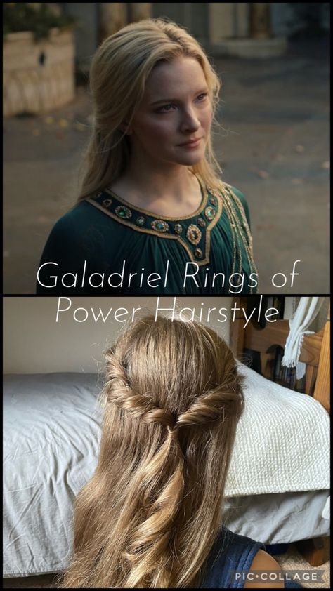 #morfyddclark #ringsofpower #lotr Lotr Hairstyles, Galadriel Hair, Galadriel Rings Of Power, Wedding Diet, Double Ponytail, Prince Caspian, Easy Hairdos, Rings Of Power, Bun Updo