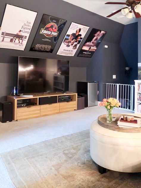 Bonus Room Media Room Ideas, Bonus Room Ideas Bedroom, Entertainment Room Color Ideas, Bonus Room Remodel, Upstairs Movie Room Ideas, Bonus Room Ideas With Bed, Playroom/media Room, Bonus Room Above Garage Movie Room, Upstairs Man Cave Ideas