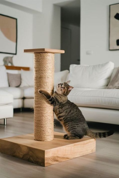 Cat Scratcher Diy, Diy Cat Scratching Post, Diy Cat Scratcher, Cardboard Model, Carpet Cover, Diy Abstract Canvas Art, Cat Scratchers, Wood Cat, Cat Scratching Post