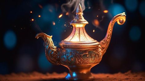 Magic genie lamp from the tale of aladdin. Generative AI stock image Genie Lamp, Vector Christmas, Christmas Graphics, Christmas Vectors, Aladdin, Stock Illustration, Lanterns, Stock Images, Christmas