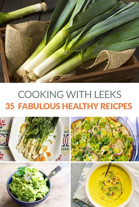 35 Leek Recipes That Are Healthy & Delicious including soups, bakes, gratins, sides, salads, dips and more. #leeks #leek #leekrecipes Leeks Recipe Healthy, Leeks Recipes, Braised Leeks, Creamy Spaghetti, Leek Recipes, Potato Leek, Csa Recipes, Soup Vegan, Recipes Paleo