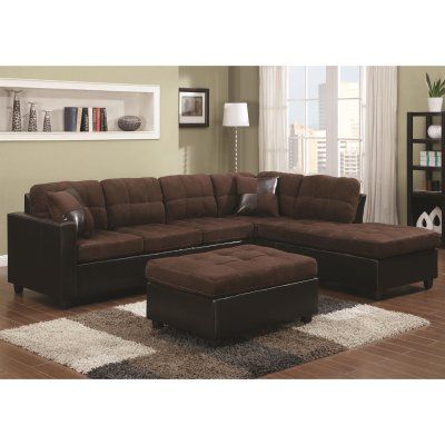 Coaster Furniture Mallory Sectional - 505655 Faux Leather Sectional, Microfiber Sectional Sofa, Furnitur Ruang Keluarga, Brown Sectional, Sofa L, Sectional Ottoman, Brown Couch, Fabric Sectional Sofas, Sectional With Ottoman