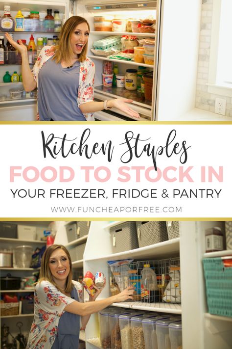 Kitchen Staples To Help You Shelf Cook - Fun Cheap or Free Kitchen Food Staples, Stocking Fridge, Stock The Fridge, Shelf Cooking, Fridge Essentials, Budget Grocery, Pantry Meals, Grocery Planning, Stock Pile