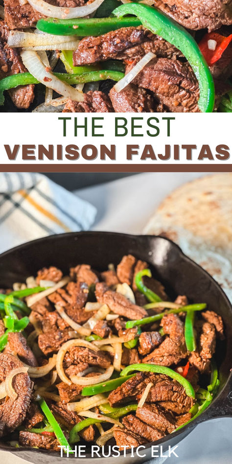 Discover how to create the perfect venison fajitas with our easy, step-by-step recipe. Impress your guests with this delicious and flavorful dish, showcasing the natural flavors of venison. You will never look at deer meat the same way again! Venison Hind Steak Recipes, Meal Prep With Deer Meat, Venison Steak Fajitas, Deer Meat Taco Recipes, Healthy Dinner Recipes With Deer Meat, Deer Flank Steak Recipes, Low Carb Deer Meat Recipes, Venison Fajitas Recipe, Baked Deer Steak