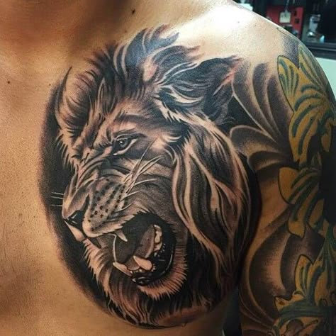 12+ Best Roaring Lion Tattoo Ideas | PetPress Lion Chest Tattoo, Roaring Lion Tattoo, Lion Tattoo Meaning, Belly Button Tattoos, Black And Gray Ink Tattoo, Button Tattoo, Gray Tattoo, Tattoo Lion, Lion Tattoo Sleeves