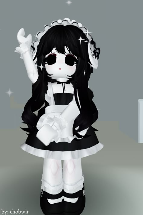 srry for the bad editing i tried to do smth new >< Cute Anime Roblox Avatars, Roblox Avatars Black And White, Cute Roblox Outfits Codes Emo, Cute Roblox Avatar Ideas Codes, Did System Pfp, Roblox Maid Outfit Codes, Roblox Cute Avatar Ideas, Roblox Legs Code, Roblox Maid Outfit