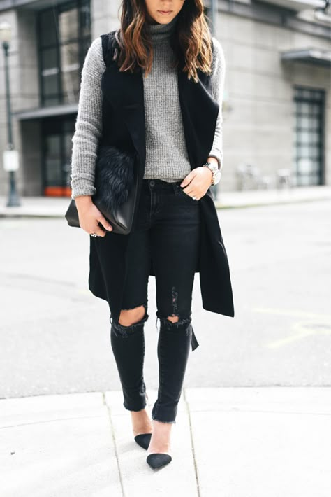 SLEEVELESS TRENCH COAT Crystalin Marie waysify Long Black Vest Outfit, Sleeveless Vest Outfit, Sleeveless Blazer Outfit, Long Vest Outfit, Black Vest Outfit, Long Black Vest, Crystalin Marie, Sleeveless Trench Coat, Sleeveless Trench