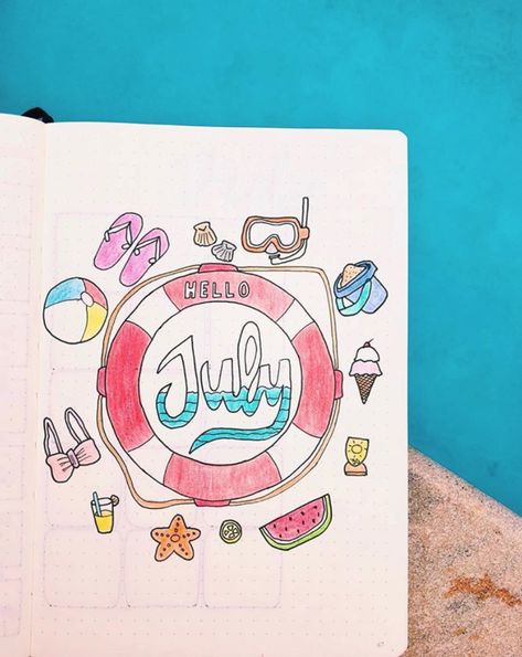 July Bullet Journal Ideas, July Cover Page, Bullet Journal Easy, July Bullet Journal, Bullet Journal Page Ideas, Bullet Journal October, Journal Page Ideas, May Bullet Journal, Bullet Journal Month