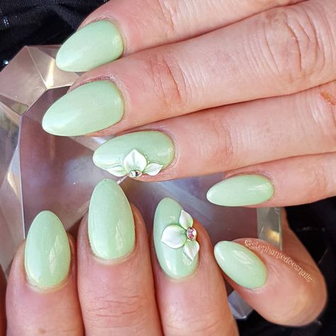 Mint green Green Acrylic Nails Almond, Pastel Green Nails Design, Green Nails Almond Shape, Green Nails Almond, Acrylic Nails Green, Nails Almond Acrylic, Acrylic Nails Almond, Nails Almond Shape, Mint Green Nails