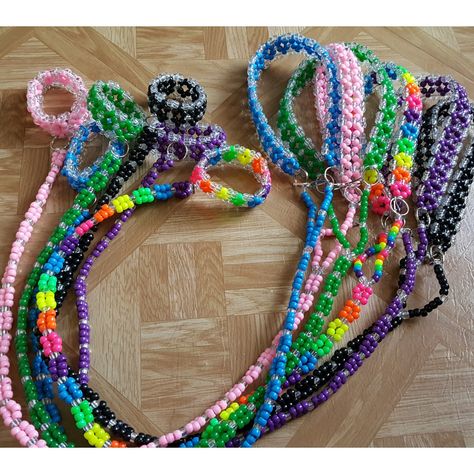 Rave slave kandi leashes made to order etsy.com/shop/kanditoybox Diy Rave Accessories, Rave Diy, Rave Kandi Ideas Edm, Kandi Harness Tutorial, Kandi Glove, Rave Kandi Perler Beads, Rave Kandi Cuff, Rave Necklace Kandi, Kandi Cuff Patterns