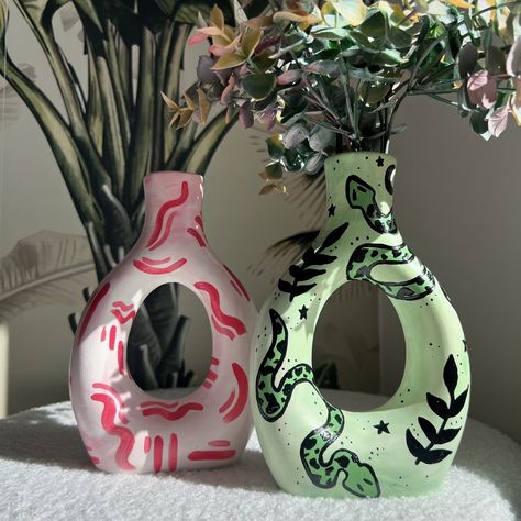 Obsessed with the new vases in the shop 🩷💚 these are included in the 15% off sale so grab them while you can save some 💵 #ceramics #handpainted #vases #homedecor #smallbusiness #greenvase #pinkvase Funky Vase, Funky Vases, 15% Off Sale, Pink Vase, Green Vase, Pottery Painting, Off Sale, Vase, Hand Painted