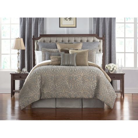 Waterford Bedding Carrick 4 Piece Reversible Comforter Set & Reviews | Wayfair Gray And Gold Bedroom, French Country Curtains, Waterford Bedding, Western Comforter Sets, Blue Comforter Sets, Blue Comforter, Ruffle Bed Skirts, 30 Bar Stools, Ruffle Bedding