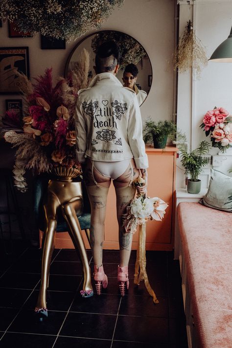 Being Yourself on Your Wedding Day Takes Huge Balls · Rock n Roll Bride Tatooed Brides, Scottish Weddings, Wedding Designers, Rock N Roll Wedding, Bridal Theme, Amazing Wedding Photography, Indie Wedding, Rock Wedding, Unconventional Wedding