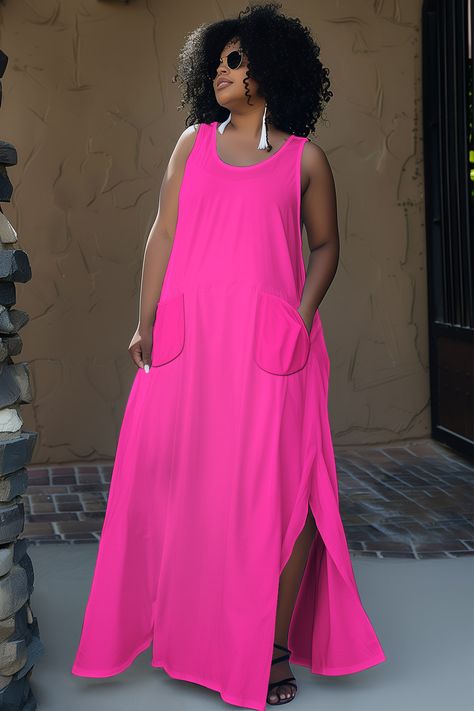 Best Dress Styles For Large Bust, Sleeveless Dresses, Summer Dresses Plus Size, Stretch Fabric Dress, Plus Size Spring Outfits, Multicolor One-size Summer Kaftan, Casual Multicolor Maxi Length Cover-up, Pink Summer Maxi-length Kaftan, Pink Vibrant Print Dress For Beach Cover-up