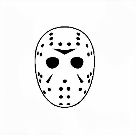 Jason Voorhees Mask Drawing, Friday The 13 Nail Art, Jason Mask Nail Art, Jason Voorhees Stencil, Jason Mask Svg, Jason Flash Tattoo, Small Jason Tattoo, Jason Mask Nails, Jason Drawing Easy